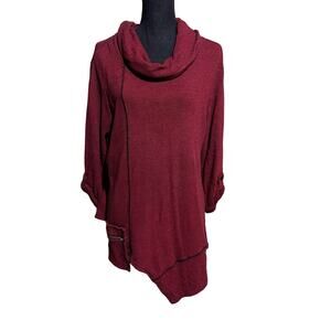 Bleu Bayou Long Line Red Tunic Lagenlook Top Women's M Medium